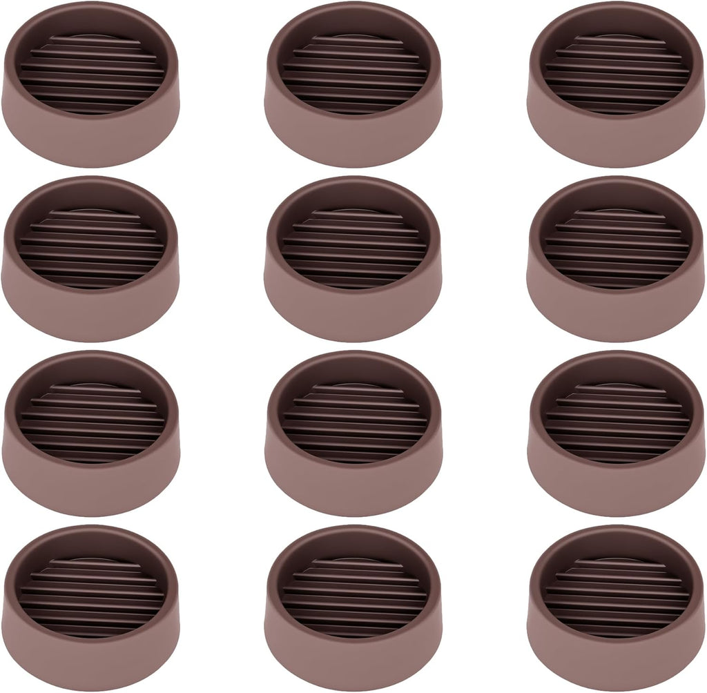 Non Slip Furniture Pads, 1.5” Round Rubber Caster Cups, 12 Pcs Furniture Coasters, Anti-Slip Gripper, Anti Slide Furnitures Feet Floor Protectors for Bed Couch Stoppers - Brown