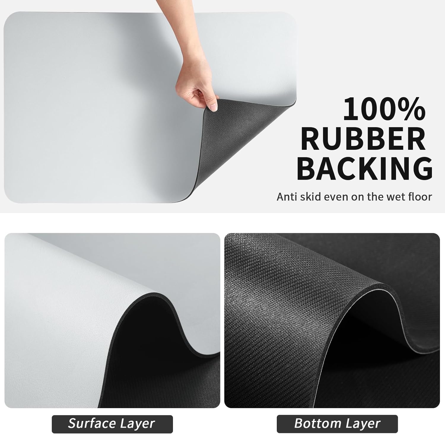 Dish Drying Mat for Kitchen Counter, Heat Resistant Drainer Mats with Non-slip Rubber Backed, Hide Stain Kitchen Super Absorbent Draining Mat, Easy to Clean Dish Rack Pad, Light Grey 18"x24"