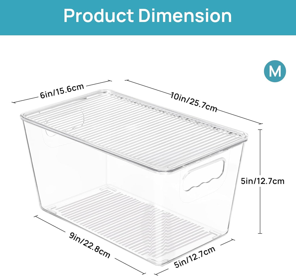 Vtopmart 6 Pack Clear Stackable Storage Bins with Lids, Medium Plastic Containers with Handle for Pantry Organizer and Storage,Perfect for Kitchen,Fridge,Cabinet, Closet,Bathroom Organization