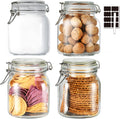 32oz Glass Food Storage Jars with Airtight Clamp Lids,Set of 4 Airtight Glass Canister Square- Clear Storage Container for Kitchen Container Storing Sugar, Flour, Cereal,Coffee,Spice…