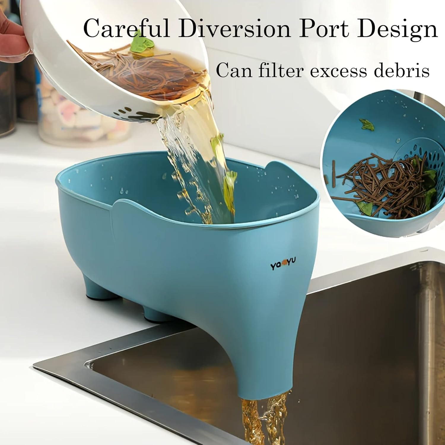 Vegetables Washing Basket Elephant Drainage Basket Fruit Basket for Draining Pasta Noodles Kitchen (Blue)