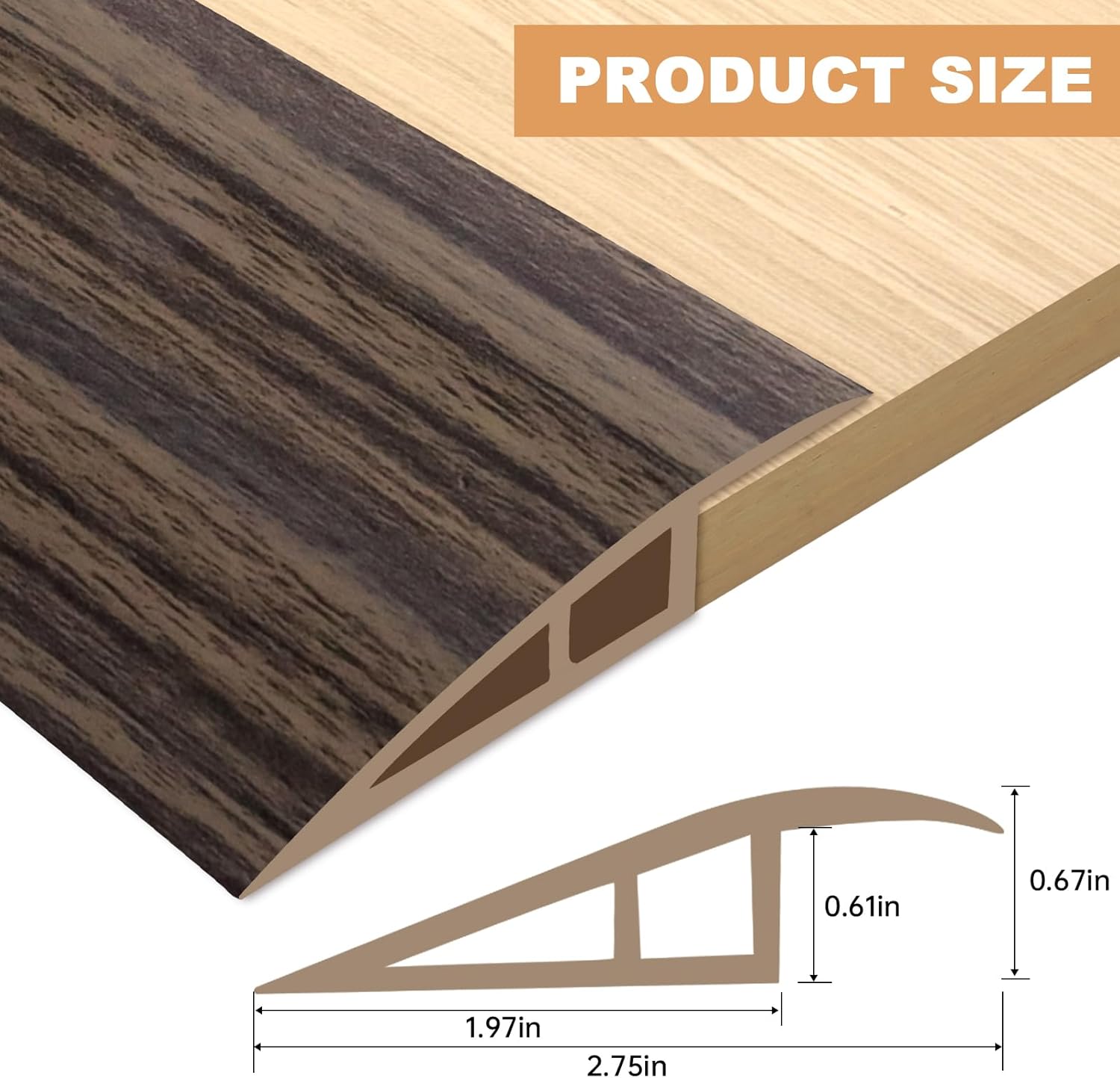 Vinyl Door Threshold Flooring Transition Strip Self Adhesive Carpet Edging Strip for Laminate Doorway Edge Threshold from 2/5" to 3/5" (Grayish Brown Wood Grain, 3.3 Ft)