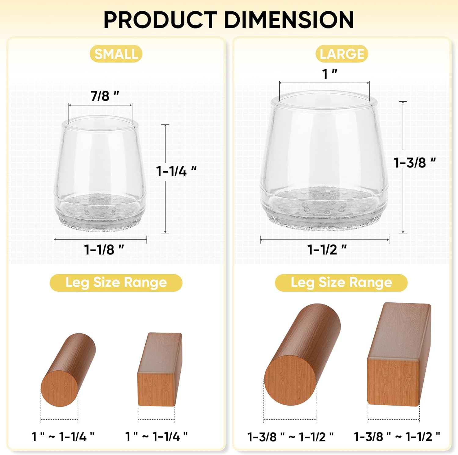 BALEINE 32 Pack Silicone Chair Leg Floor Protectors, Stool Leg Protectors Cap, Non-Slip Chair Leg Caps for Hardwood Floors (Clear Combo 32 Pack)