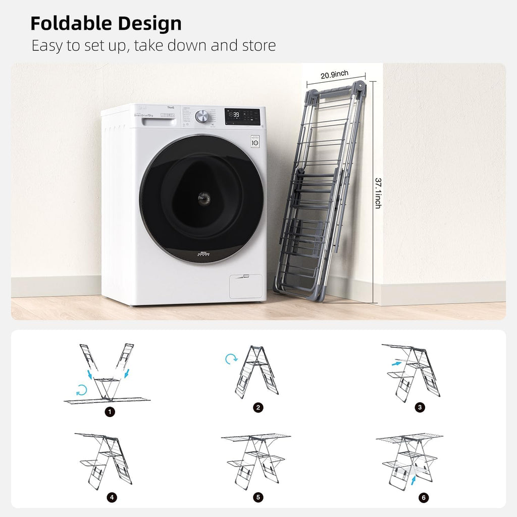 Clothes Drying Rack, Foldable 2-Level Laundry Racks for Drying Clothes Rack,Stainless Steel Drying Rack Clothing Collapsible for Indoor Outdoor,with Height-Adjustable Wings