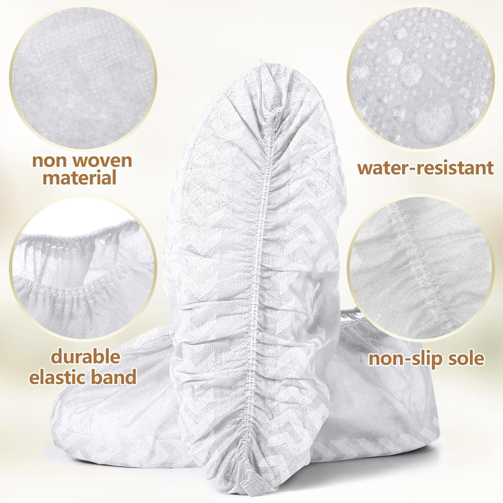 Zhanmai 300 Pack Disposable Shoe Covers Non Slip Disposable Large Foot Booties Shoe Covers for Indoors Contractors Floor and Carpet Protectors, One Size Fits Most(White)