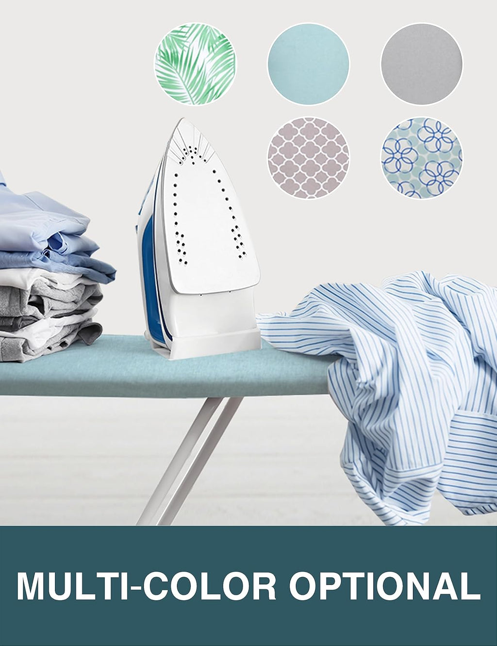Extra Wide Ironing Board Cover and Pad,18X49 Reflective Silicone Ironing Board Cover, Resist Scorching and Staining,4 Fasteners, Elastic Edges, Protective Scorch Mesh Cloth,18X49in Blue