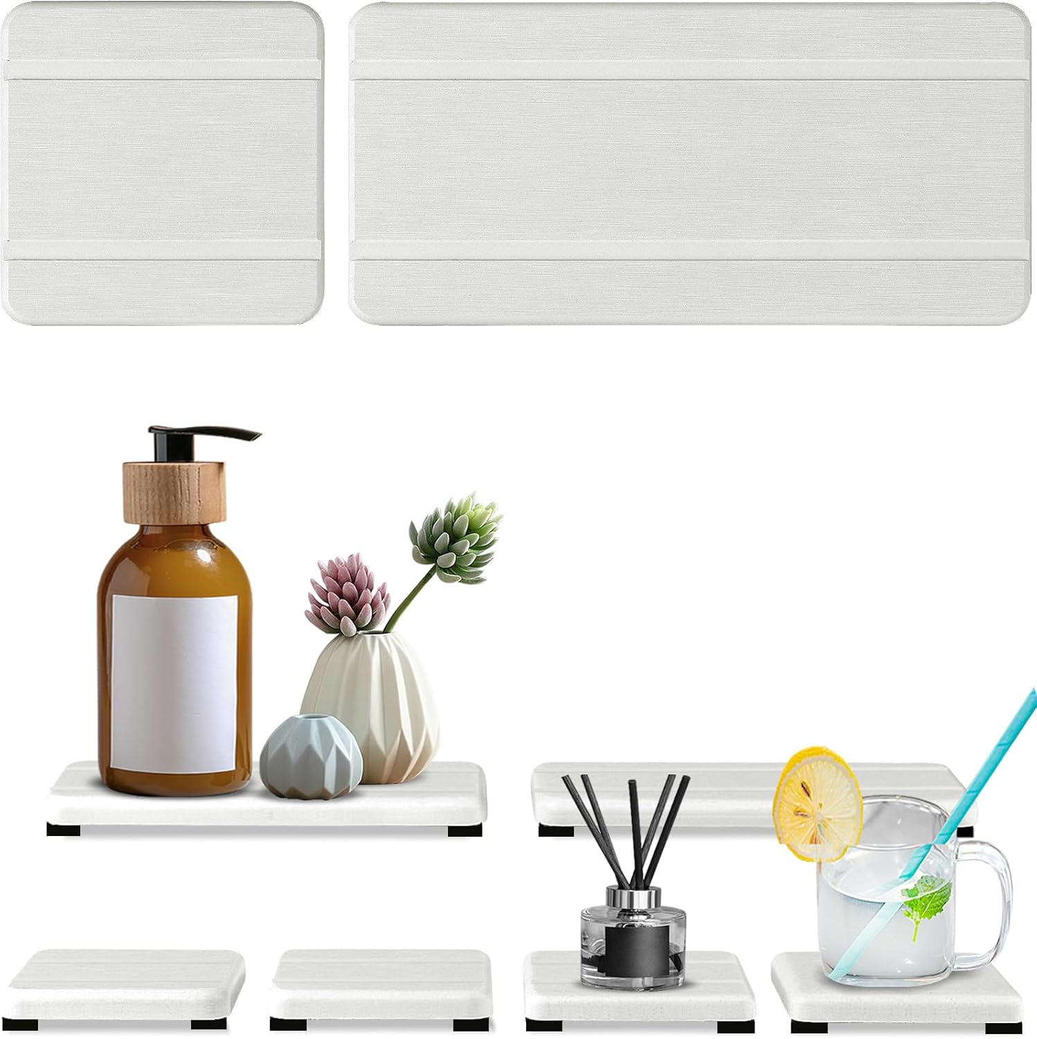Set of 6 Water Absorbing Stone Tray for Sink, Stones Soap Trays for Kitchen Sink, Stone Drying Tray for Bathroom Counter, Diatomite Soap Dish, Water Absorbent Coasters