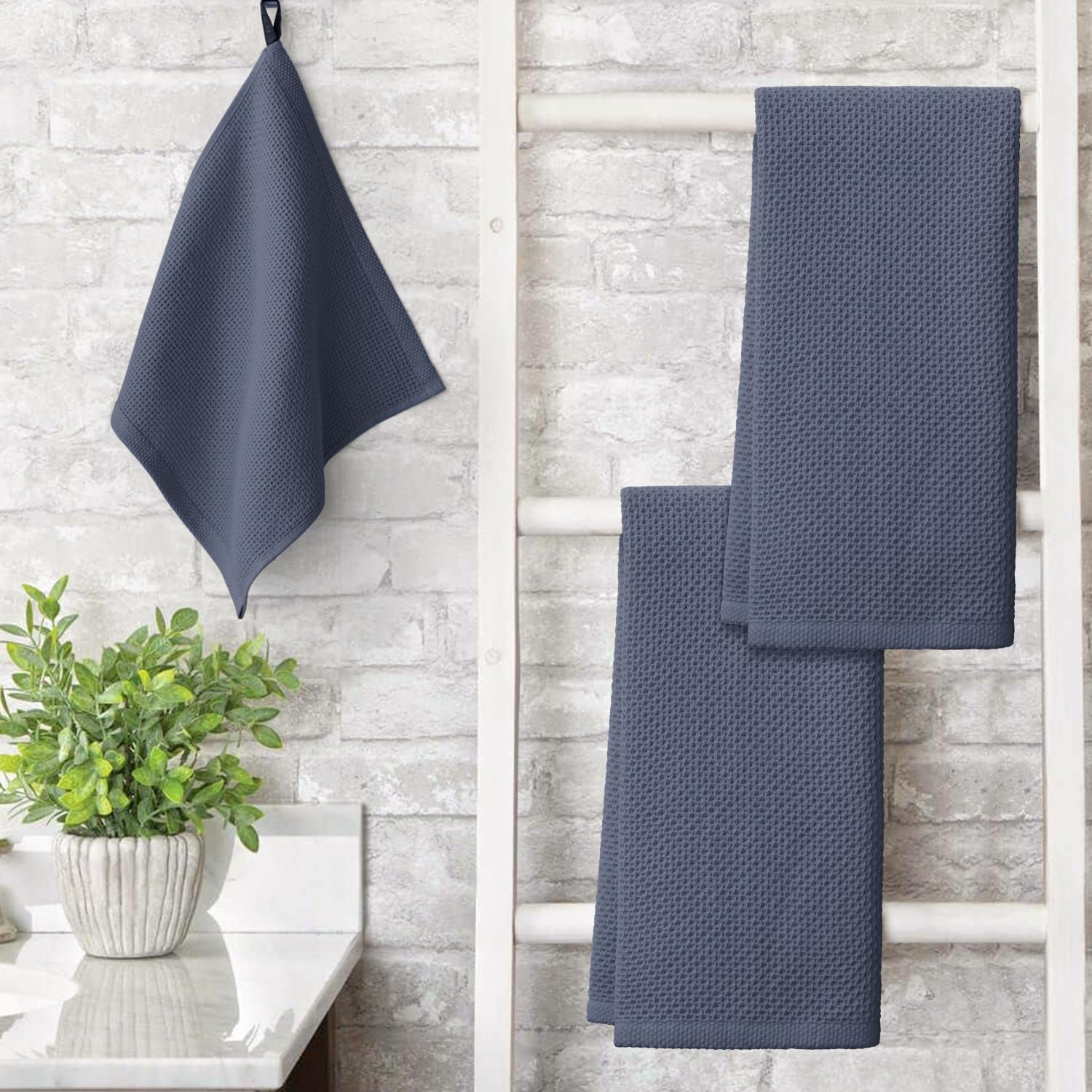 Artoid Mode 100% Cotton Dark Grey Waffle Weave Kitchen Dish Cloths, 13x28 Inch Ultra Soft Absorbent Quick Drying Kitchen Dish Towels Set of 4