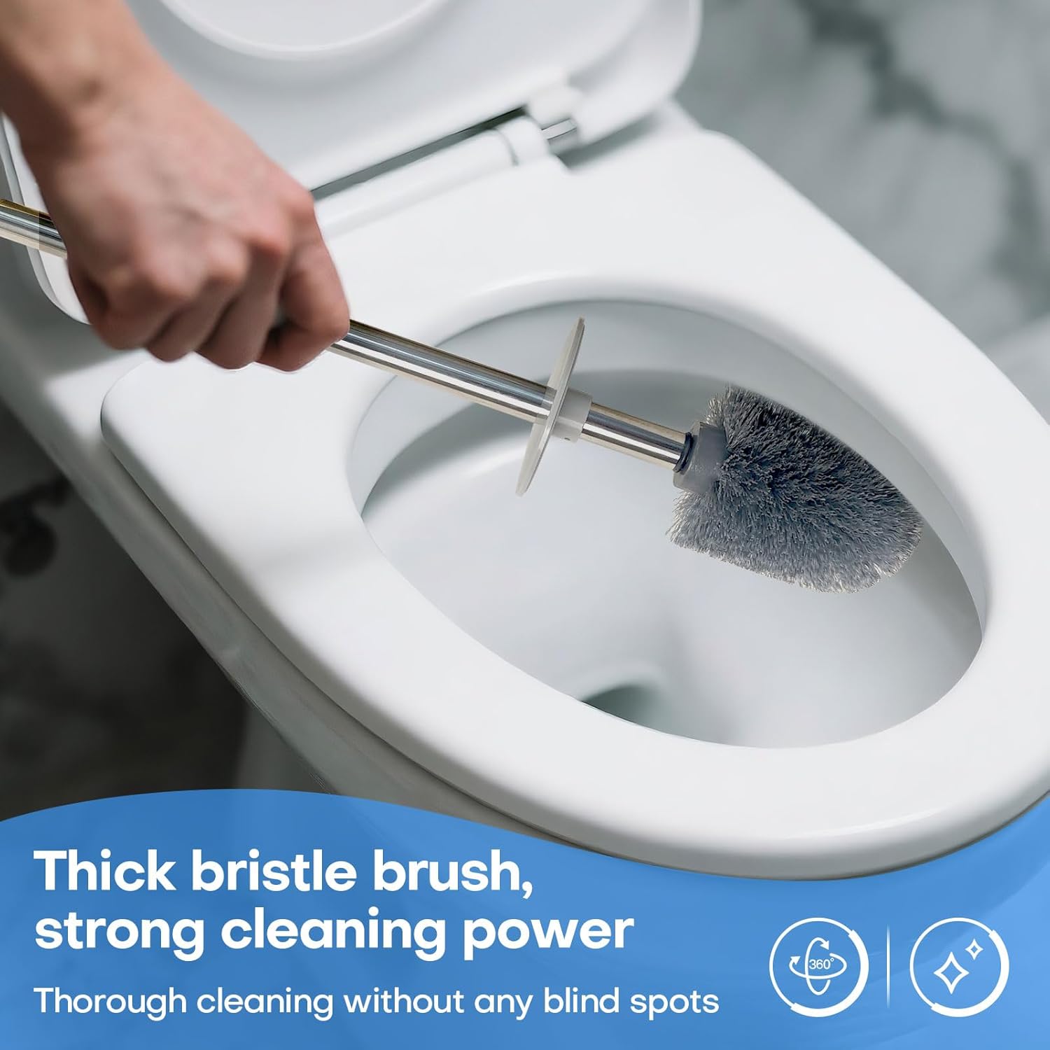 Marble Colored Toilet Brush and Holder Set,Stainless Steel Long Handle and Marble Colored Base for Bathroom Deep Cleaning，Space Saving for Storage，Drip-Proof，Black