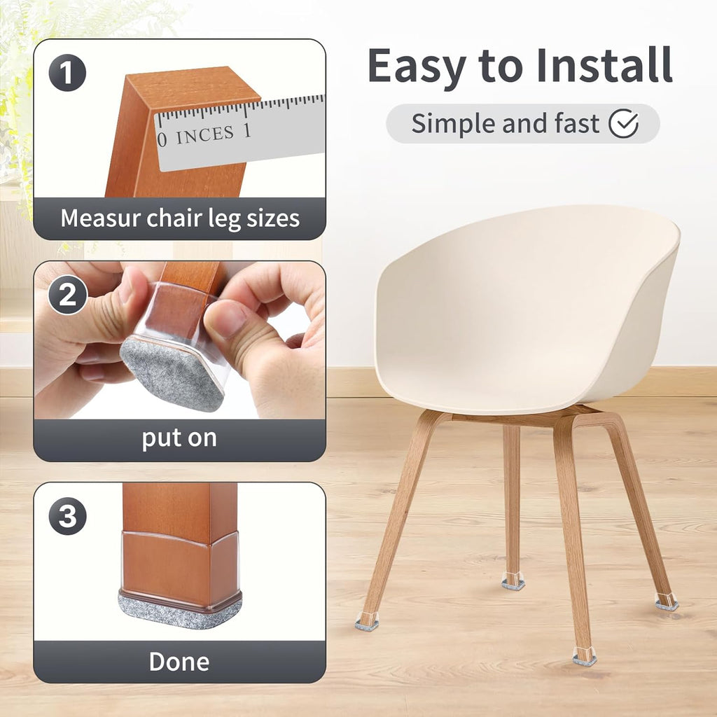 Ezprotekt 8 Pcs Rectangle Grey Felt Chair Leg Floor Protectors for Hardwood Floors, Rectangle Silicone Chair Leg Caps, Furniture Leg Covers Cups for Table Desk (Fit W :0.6-0.8", L: 0.9-1.3")