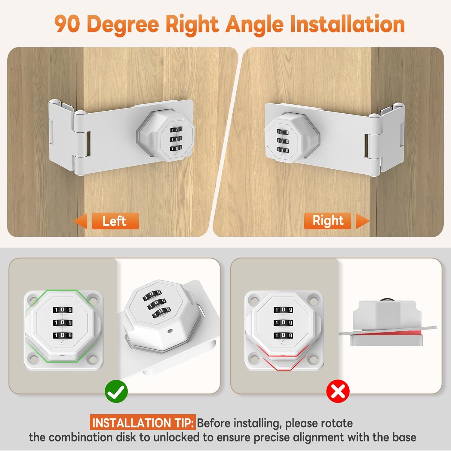 90 Degree 3-Digit Combination Cabinet Lock, Zinc Alloy Keyless Folding Hasp Lock Latch, Password Security Rotary Door Latch for Office File Cabinet, Drawer, Locker, Cupboard (1, White)