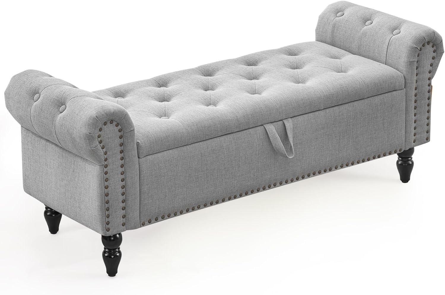Furnimart Storage Ottoman Bench for Queen Size Bed, Faux Linen Upholstered Storage Bench Accent Bench with Rolled Arms for Bedroom,Living Room, Entryway, 2.5Cubic Feet