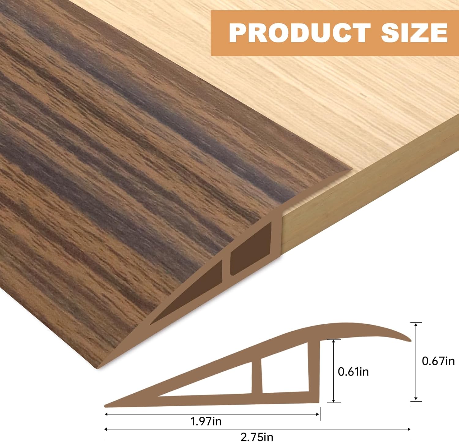 Vinyl Door Threshold Flooring Transition Strip Self Adhesive Carpet Edging Strip for Laminate Doorway Edge Threshold from 2/5" to 3/5" (Smoked Brown Wood Grain, 10 Ft)