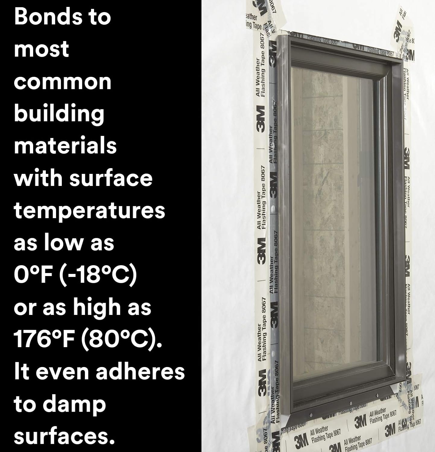 3M All Weather Flashing Tape 8067, 12 in x 75 ft, 1 Roll, Adhesive Backed Split Liner, Prevents Moisture Intrusion, Waterproof Flashing Seals Doors, Windows, Openings in Wood Frame Construction