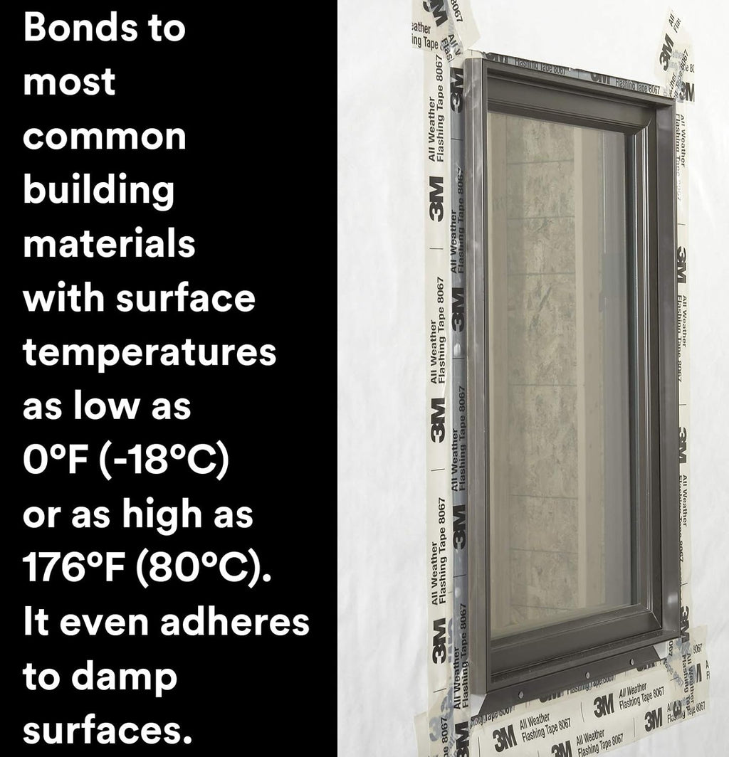 3M All Weather Flashing Tape 8067, 6 in x 75 ft, 1 Roll, Adhesive Backed Split Liner, Prevents Moisture Intrusion, Waterproof Flashing Seals Doors, Windows, Openings in Wood Frame Construction