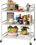 HDANI 3 Tier Metal Utility Multipurpose Rolling Cart, Large Capacity Heavy Duty With Lockable Wheels for Home, Office, Kitchen, Bathroom, Bedroom (White)