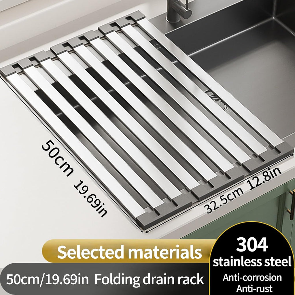 Foldable Dish Drying Rack, Over The Sink Dish Drying Rack ，Dish Drying mat，Dish Drying mats for Kitchen Counter，Stainless Steel Multifunctional mat (19.69×12.8in)
