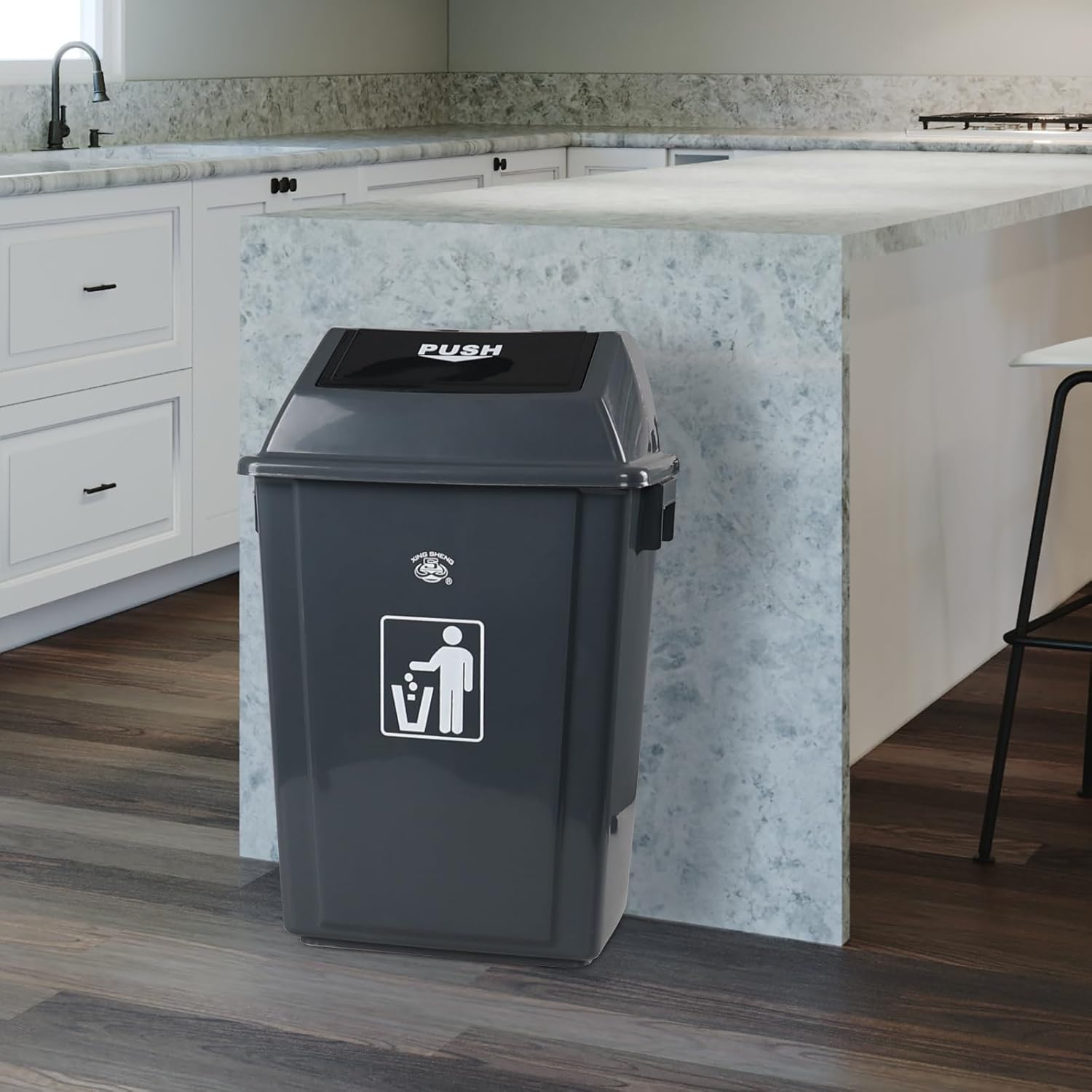 18 Gallon Tall Plastic Trash Can with Swing Lid, 4 Pack Gray Large Kitchen Garbage Bins