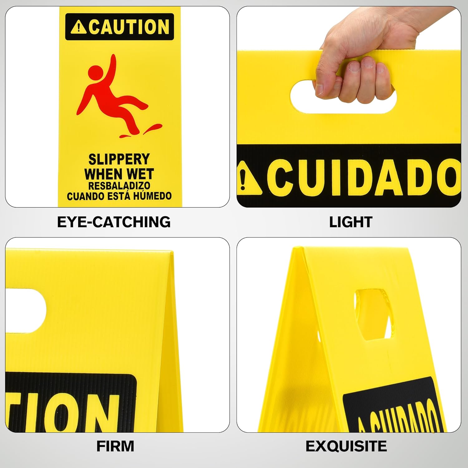 MATTHEW CLEANING 25'' Industrial Wet Floor Sign 3 Pack 2-Sided Durable Corrugated Plastic Birght Yellow Multilingual Warning Signs Commercial Caution Wet Fold-out Floor Signs For Indoors