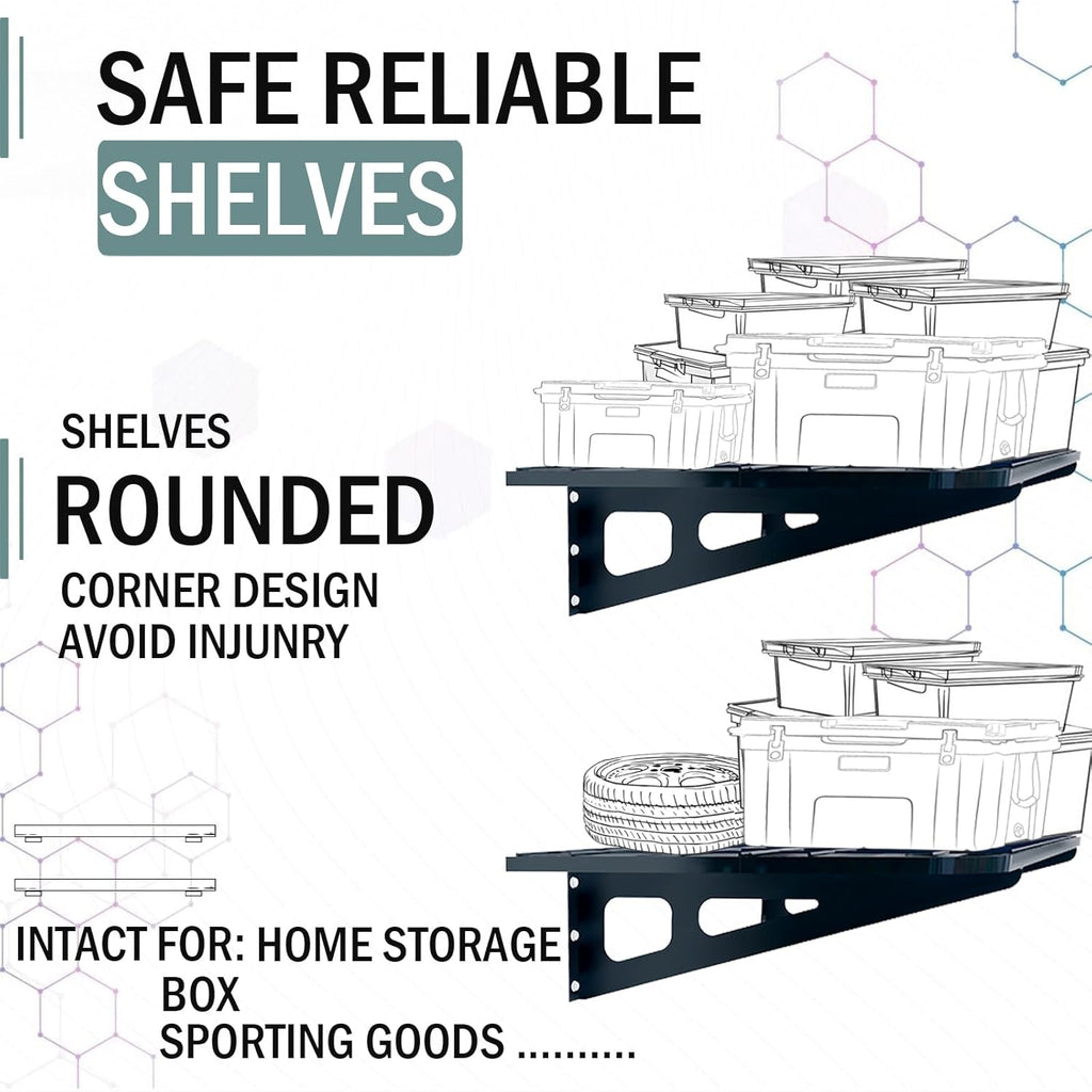 4-Pack 2x4ft Garage Wall Shelving, 4 Shelf Total 16 ft(L) Garage Shelving Wall Mounted, Heavy-Duty Storage Shelves, Perfect for Holding Storage Bins, Sporting Goods, Tools, and More Space-Saving