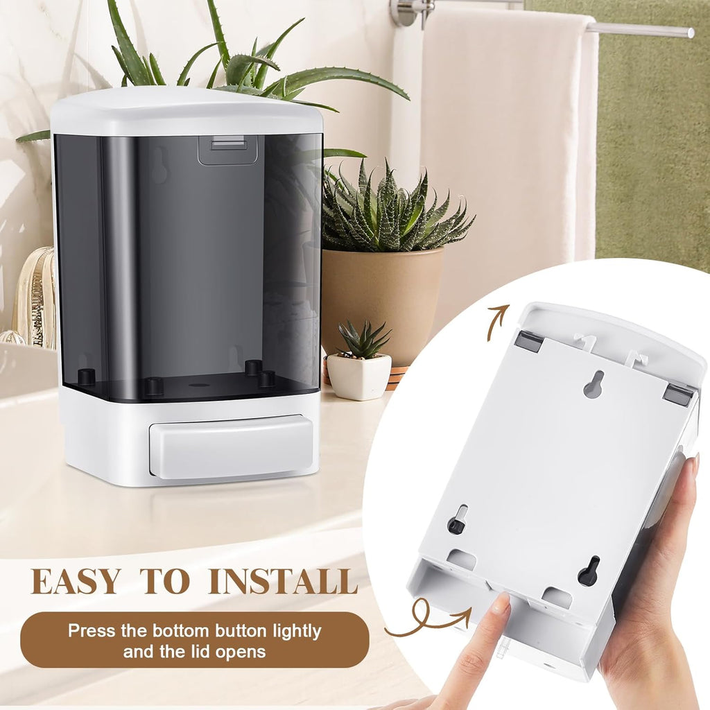 Hushee 4 Pcs Plastic Wall Mounted Soap Dispenser Commercial Manual Soap Containers Wall Dispenser for Kitchen Shower Hotel Liquid Shampoo Gel Chamber