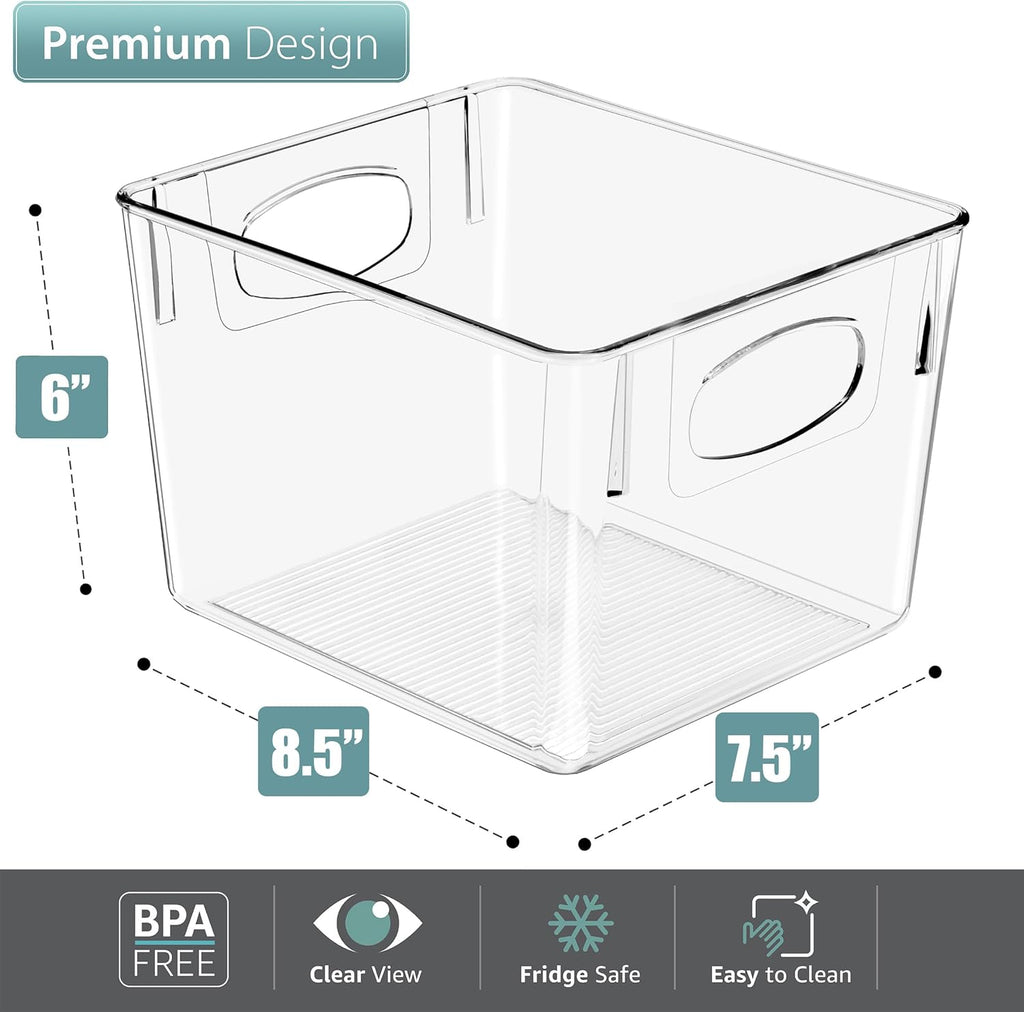 Sorbus 4 Pack Medium Clear Plastic Storage Bins, Clear Organizer Bins with Handle for Kitchen, Pantry, Cabinet, Refrigerator, Craft, Toys, Clothes, Closet, Under Sink, Bathroom Organizers and Storage