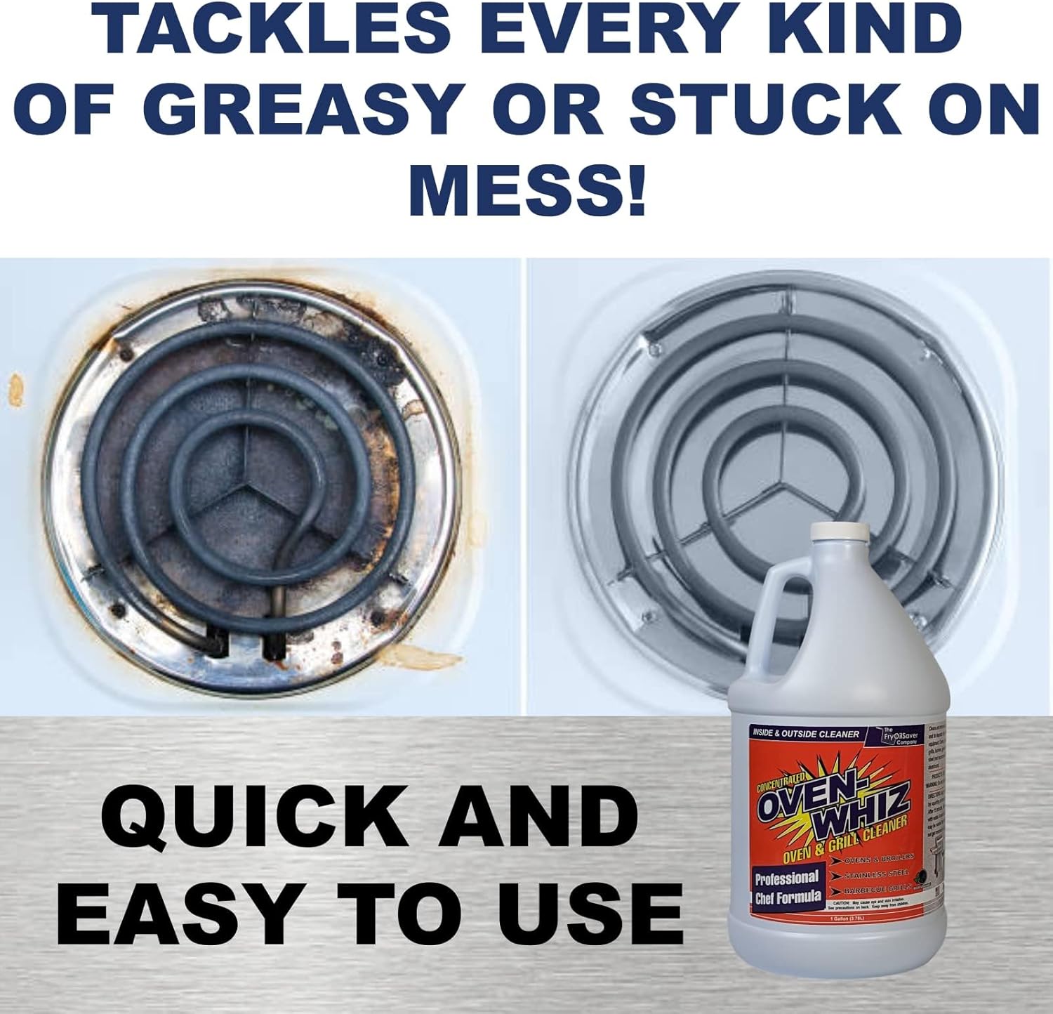 4 x 1 Gallon (512 Oz.) Oven-Whiz Oven & Grill Cleaner by FryOilSaver Co., Tough Stain Buildup, Grease & Food Burnt Eliminator for BBQ Grill, Ovens, Stainless Steel for Home Kitchen, Restaurant & Diner
