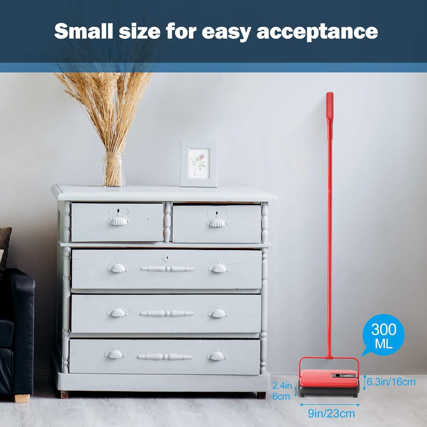 Eyliden Carpet Sweeper, Mini Size Lightweight Hand Push - No Noise, Non-Electric, Easy Manual Sweeping Only for Carpet Cleaning (Red)