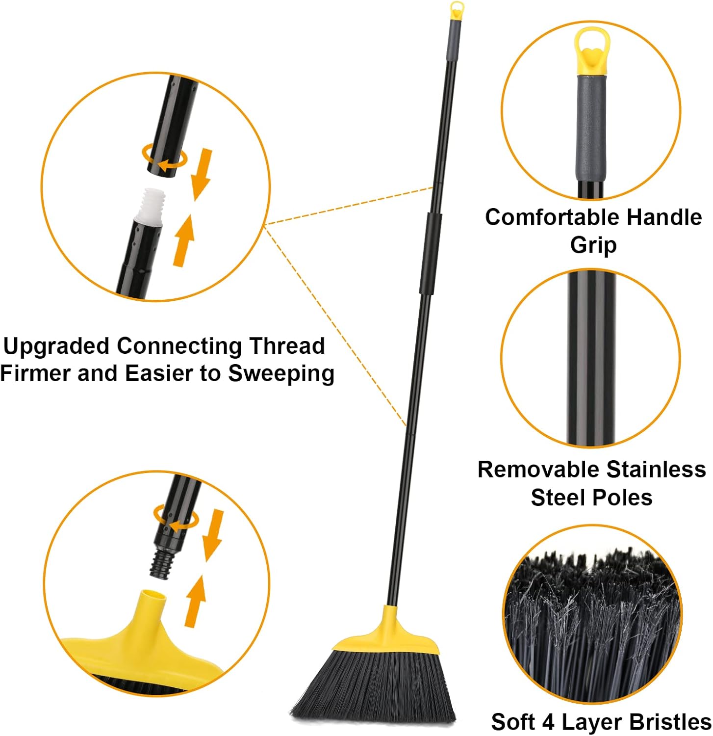 Kefanta 3 Pack Outdoor Broom Heavy-Duty Indoor Commercial Brooms 54 Inches for Courtyard Garage Restaurant Lobby Patio Mall Market Office Shop Home Kitchen Office Floor