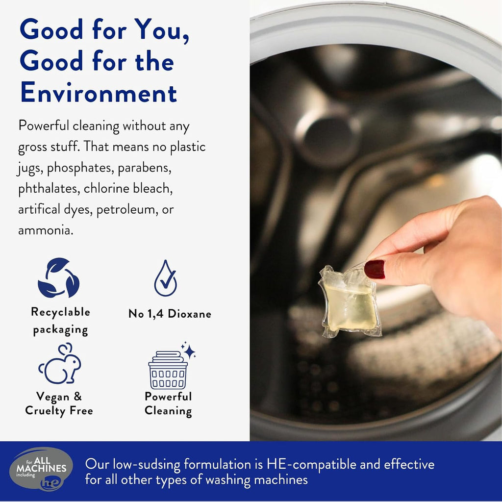 The Clean People Laundry Detergent Pods - Hypoallergenic Laundry Pods - Ultra Concentrated, Recyclable Packaging, Stain Fighting - Fresh Scent, 32 Pack