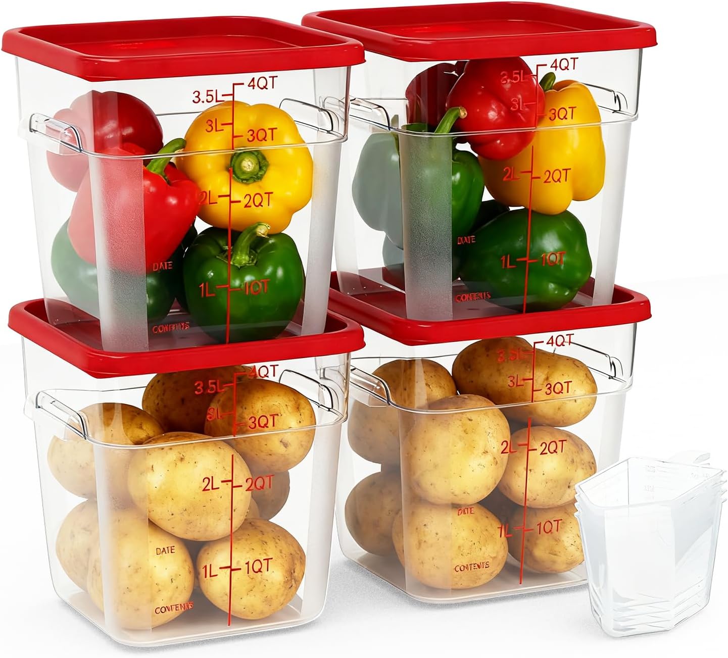 4 Pack 4 Quart Square Clear Food Storage Containers with Lids Cereal Containers Storage Airtight Food Storage Containers for Restaurant Kitchen Home