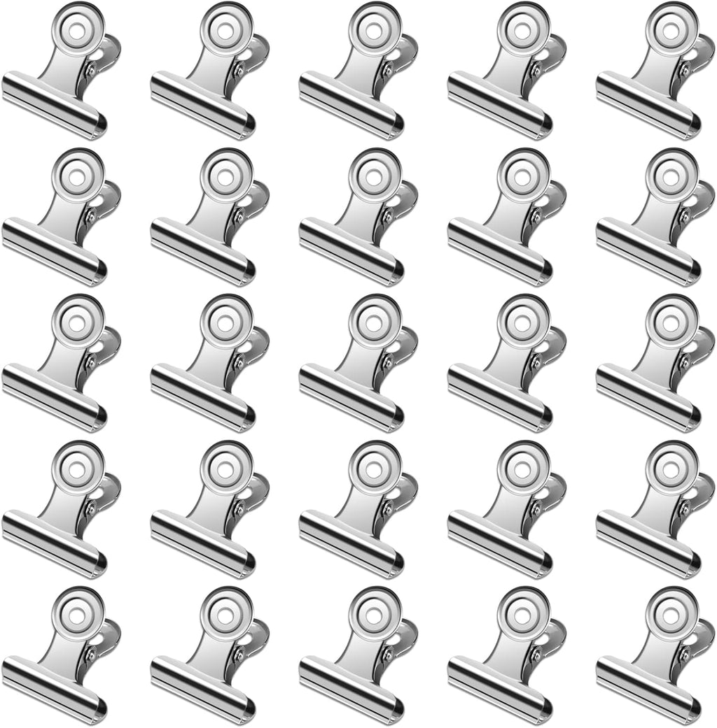 30 Pack Small Bull Clips 0.87 Inch Mini Metal Hinge Clips Binder Paper Hinge Clip for Office, Home, School, Shops, Silver, 22mm