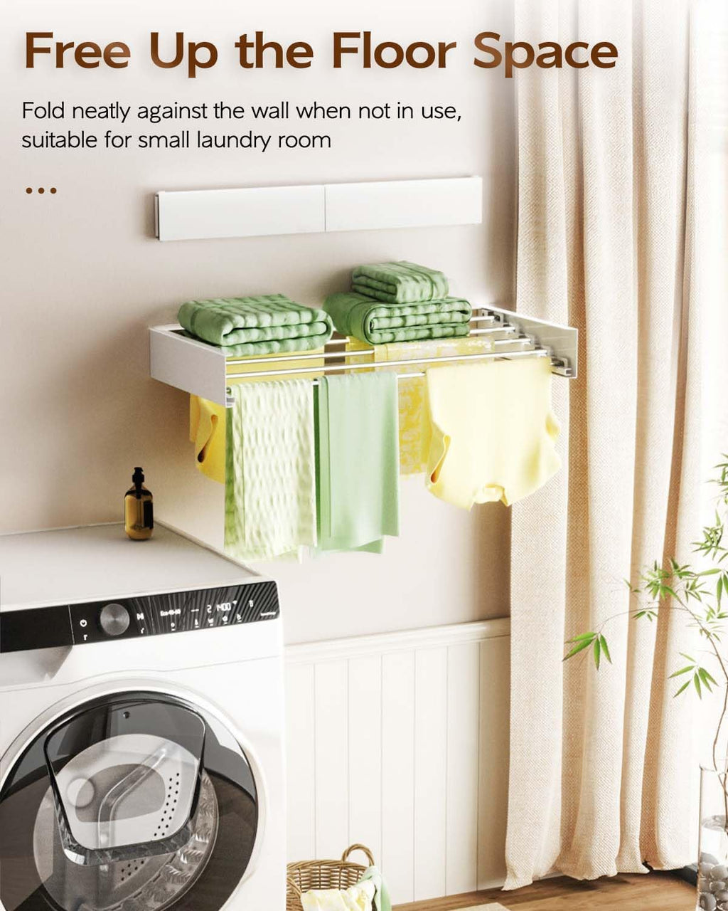 Foldable Wall Mounted Clothes Drying Rack - 32", Collapsible Laundry Drying Rack for Clothing & Towels - Includes Wall Template