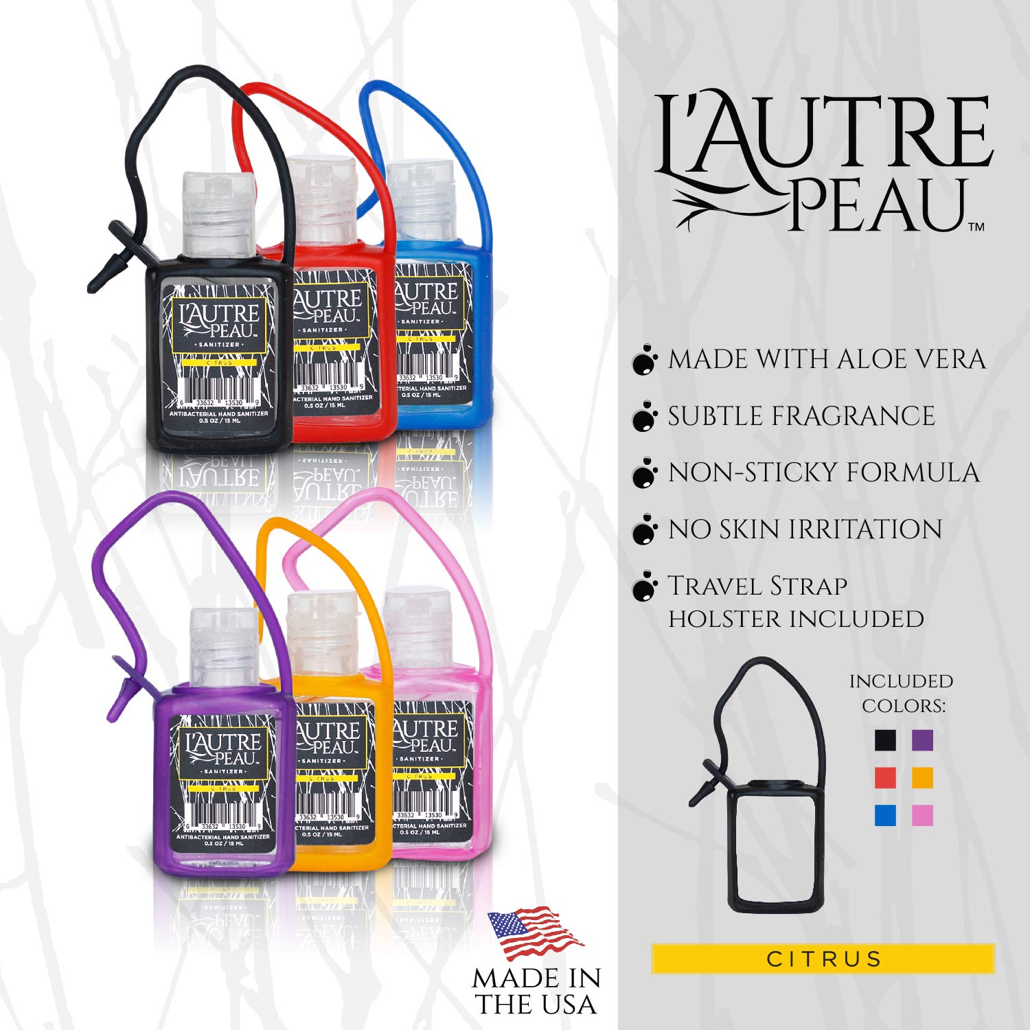 L'AUTRE PEAU Advanced Hand Sanitizer Gel with Aloe Vera, Citrus Scented 0.5 Fl Oz Jelly Wrap Travel Size Multi Pack – Flip Cap Bottles (10pc)