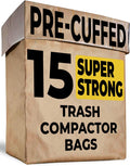 Trash Compactor Bags for Kitchen - 15 PACK - Pre-Cuffed, Super Strong & Heavy Duty Kitchen Trash Bags with Leak Proof Plastic Liner, Fits GE Model Compactors with Rectangular Containers