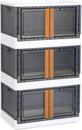 HAIXIN Storage Bins with Lids - Collapsible Storage Bins, Wardrobe Closet Organizer, 19 Gal Stackable Toy Storage, Foldable Plastic Storage Container with Door, Crate for Book Storage (3 Pack)