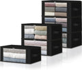HomeHacks 6-Pack Clothes Organizer Storage Bags Foldable Storage Box with Large Clear Window Sturdy Handles for Closet, Dorm, Pillows, Bedding, Clothes, Stuffed Toys, Blankets, 35L, Black