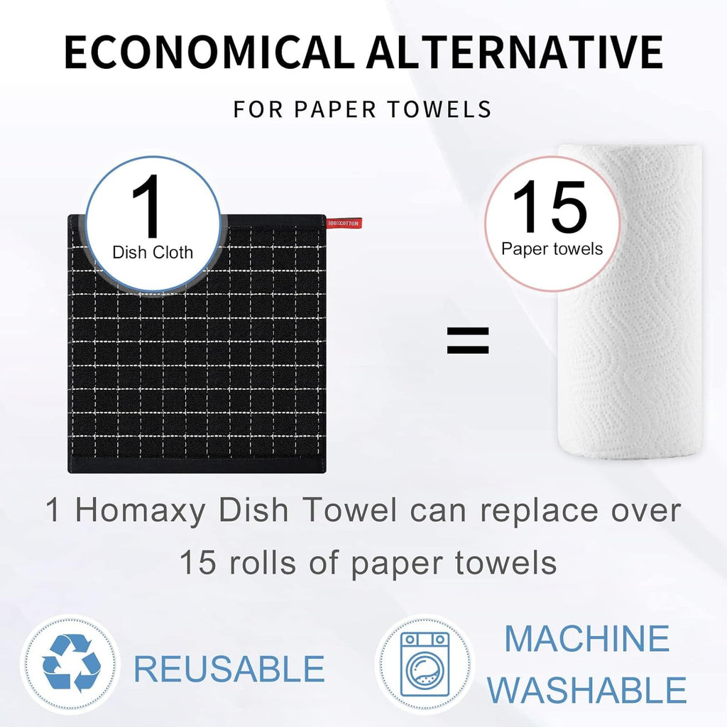 Homaxy 100% Cotton Terry Kitchen Dish Cloths, Ultra Soft and Absorbent Dish Towels for Kitchen, Suitable for Drying and Washing Dishes, 12 Pack, 12 x 12 Inches, Mixed Colour