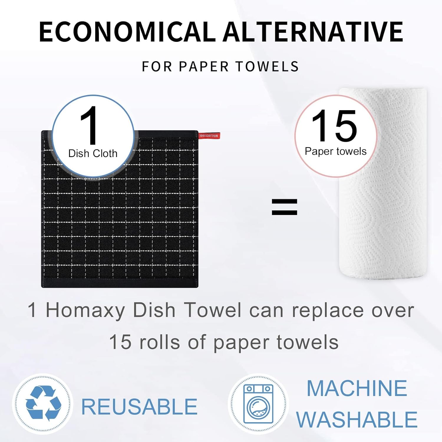 Homaxy 100% Cotton Terry Kitchen Dish Cloths, Ultra Soft and Absorbent Dish Towels for Kitchen, Suitable for Drying and Washing Dishes, 12 Pack, 12 x 12 Inches, Mixed Colour