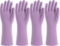 Rubber Cleaning Gloves for Dishwashing, 4 Pairs Reusable Kitchen Gloves for Washing Dishes and Household Cleaning, Purple Dish Gloves with Flocked Lining and Non-Slip Grip, Pefect for Woman Men - L