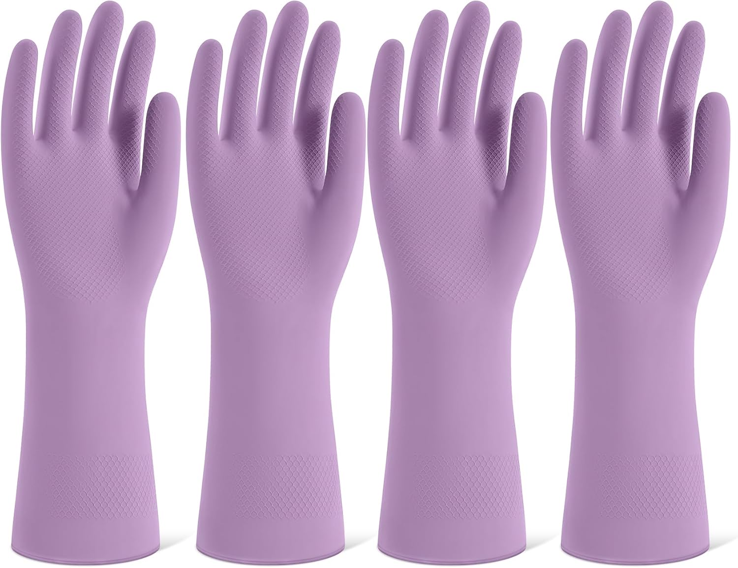 Rubber Cleaning Gloves for Dishwashing, 4 Pairs Reusable Kitchen Gloves for Washing Dishes and Household Cleaning, Purple Dish Gloves with Flocked Lining and Non-Slip Grip, Pefect for Woman Men - S