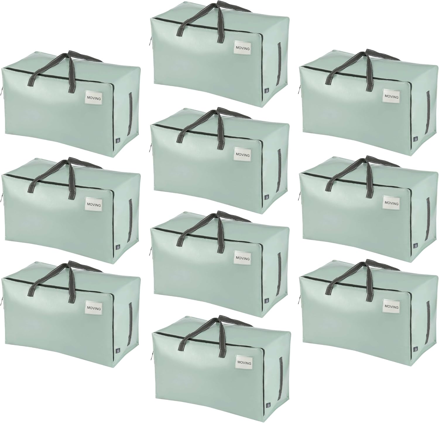 VENO 10 Pack Moving and Storage Bags, Heavy Duty, Alternative to Moving Boxes, Large Packing Totes Supplies for College Dorm Room with Zipper for Clothes, Wide Open Design (Shiny Light Green, 10 Pack)