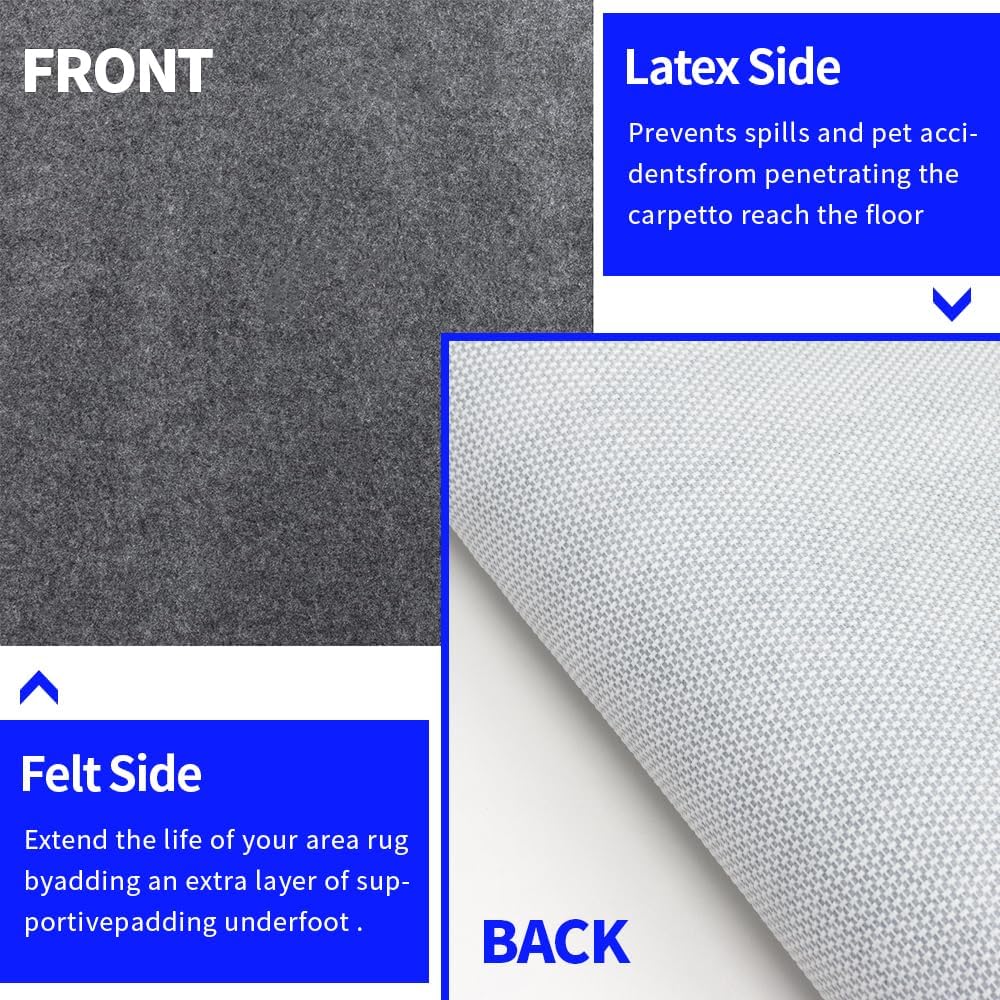100% Waterproof Non-Slip 1/4” Extra Thick 5x7 ft Rug Pad for Large Area Rugs Durable Felt Floor Protection pad for All Floors, Suitable for Cutting. Rug Pads Keep Rugs in Place and Provide Cushioning