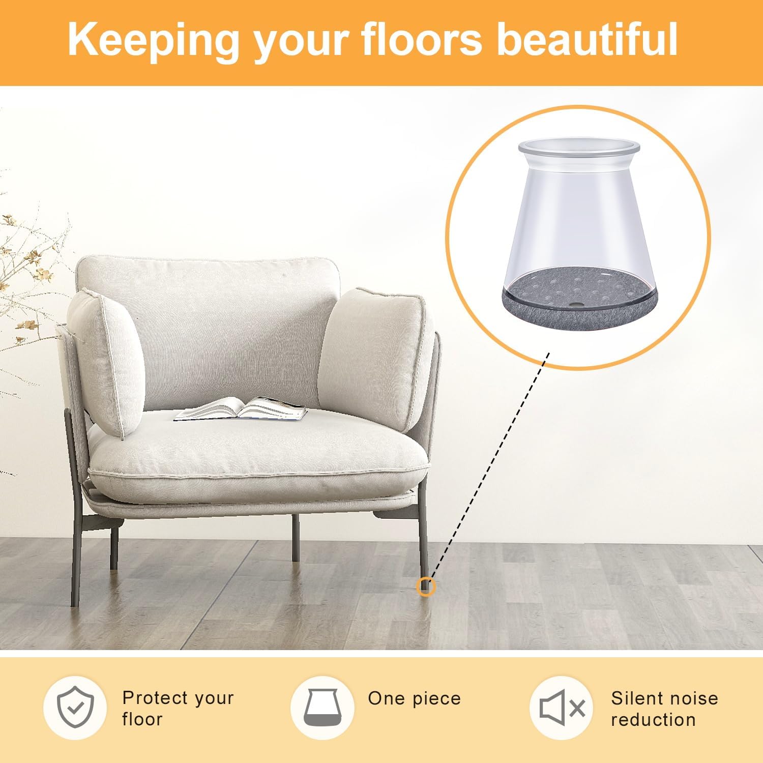 32 Pcs Chair Leg Protectors for Hardwood Floors, Silicone Felt Furniture Leg Cover Pad for Protecting Floors from Scratches and Noise, Smooth Moving, X-Small(Fit Round Diameter：1/2" to 5/16")