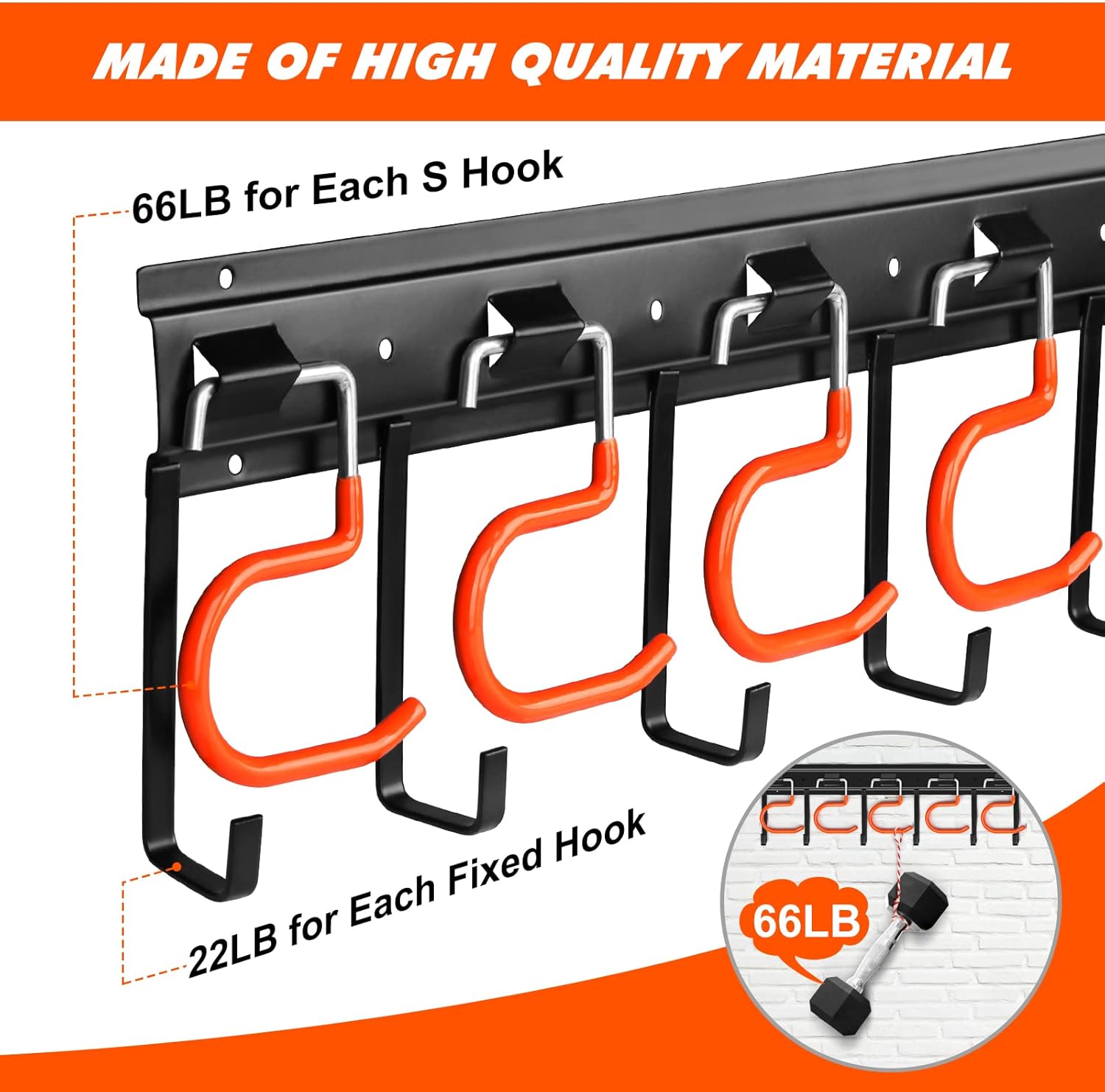 68'' All Metal Garden Tool Organizer Wall Mount Garage Tool Organizers and Storage Broom Holder Wall Mount with Hooks Tool Hangers for Shed