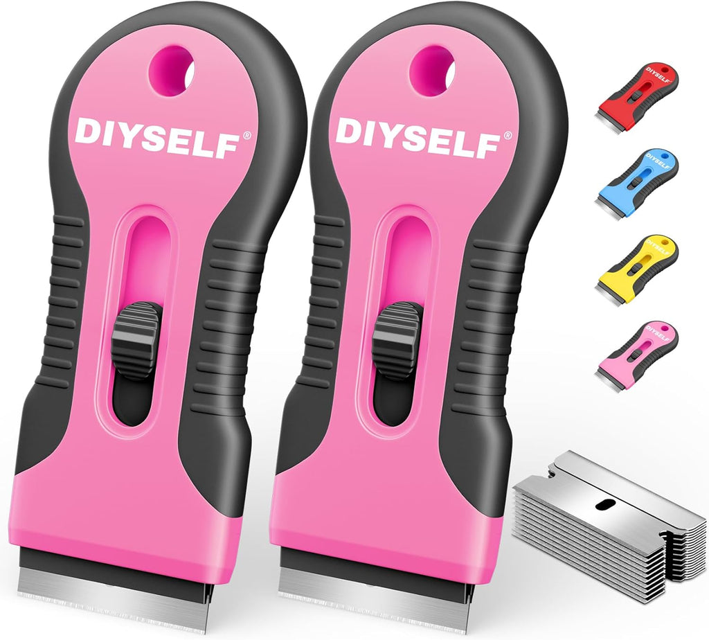 DIYSELF 2 Pack Razor Blade Scraper, 10 PCS Spare Razor Blades, Enhanced Razor Scraper, Razor Blade Scraper Tool for Glass Top Stove, Multipurpose Glass Scraper, Razor Scraper Tool for Paint, Sticker