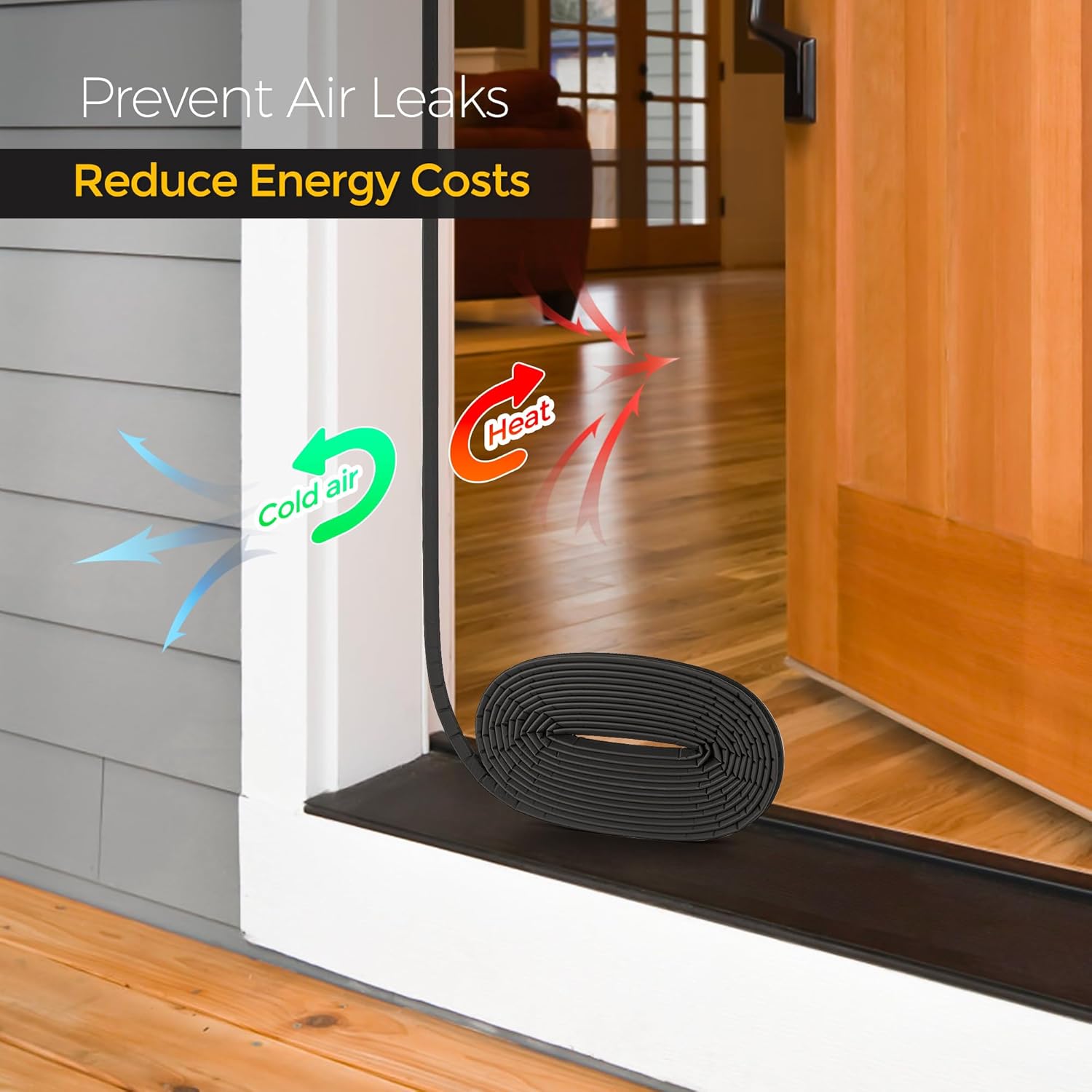Weather Stripping Door Seal Strip - Soundproof Q-Shaped Foam for Exterior Door Frame, Large Gap Seal, Noise Cancelling, Easy to Install (Black, 21FT)