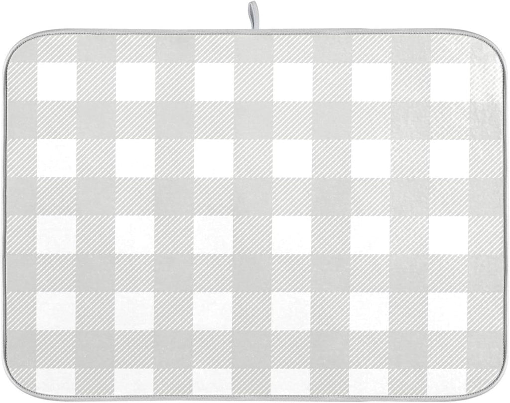 Buffalo Plaid Gray White Dish Drying Mat for Kitchen Countertop 18x24 Chessboard Rectangle Large Drying Mat Reusable Quick Dry Dish Sink Absorbent Mats Dishwasher Easy Clean Decorative Home Essentials