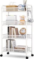 TOOLF 4-Tier Rolling Cart, Metal Utility Cart with 3 Hooks, Easy Assemble Mobile Storage Trolley On Wheels, Metal Shelving Units Kitchen Bathroom Laundry Room