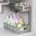 1 Pack-11.4"-16.14" H Under Sink Storage Organizer, Large 2-Tier Elegant Mesh Pull Out Shelf for Kitchen & Bathroom Cabinet Organization, L-Shaped, Adjustable Height-Gun Gray